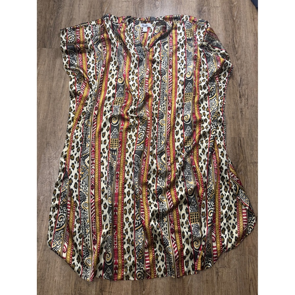 Winlar Caftan Lounger One Size Animal Print Geometric Satin Lounge Dress Kaftan